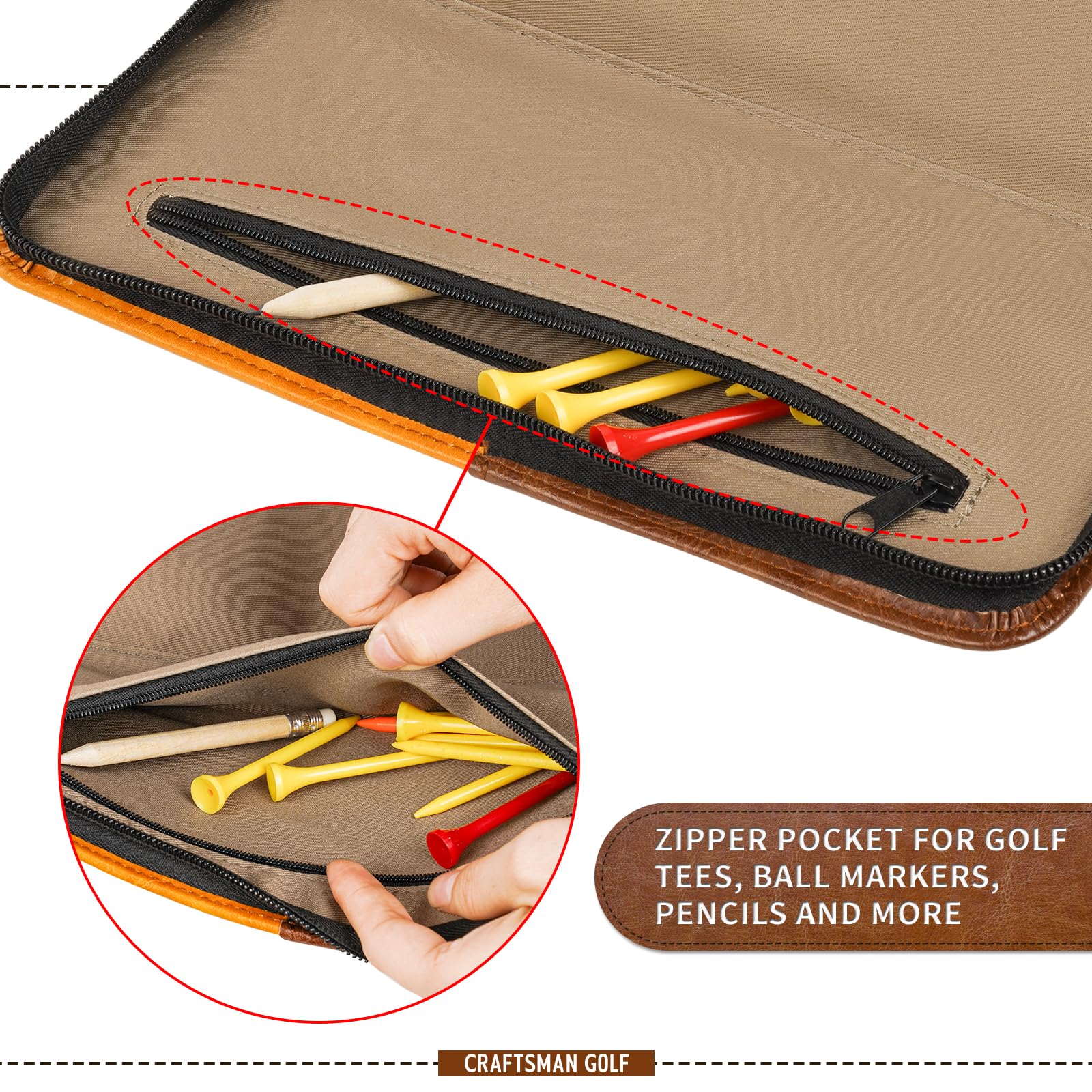 CRAFTSMAN GOLF pouch hooked on golf bag for quick access and hands-free carry