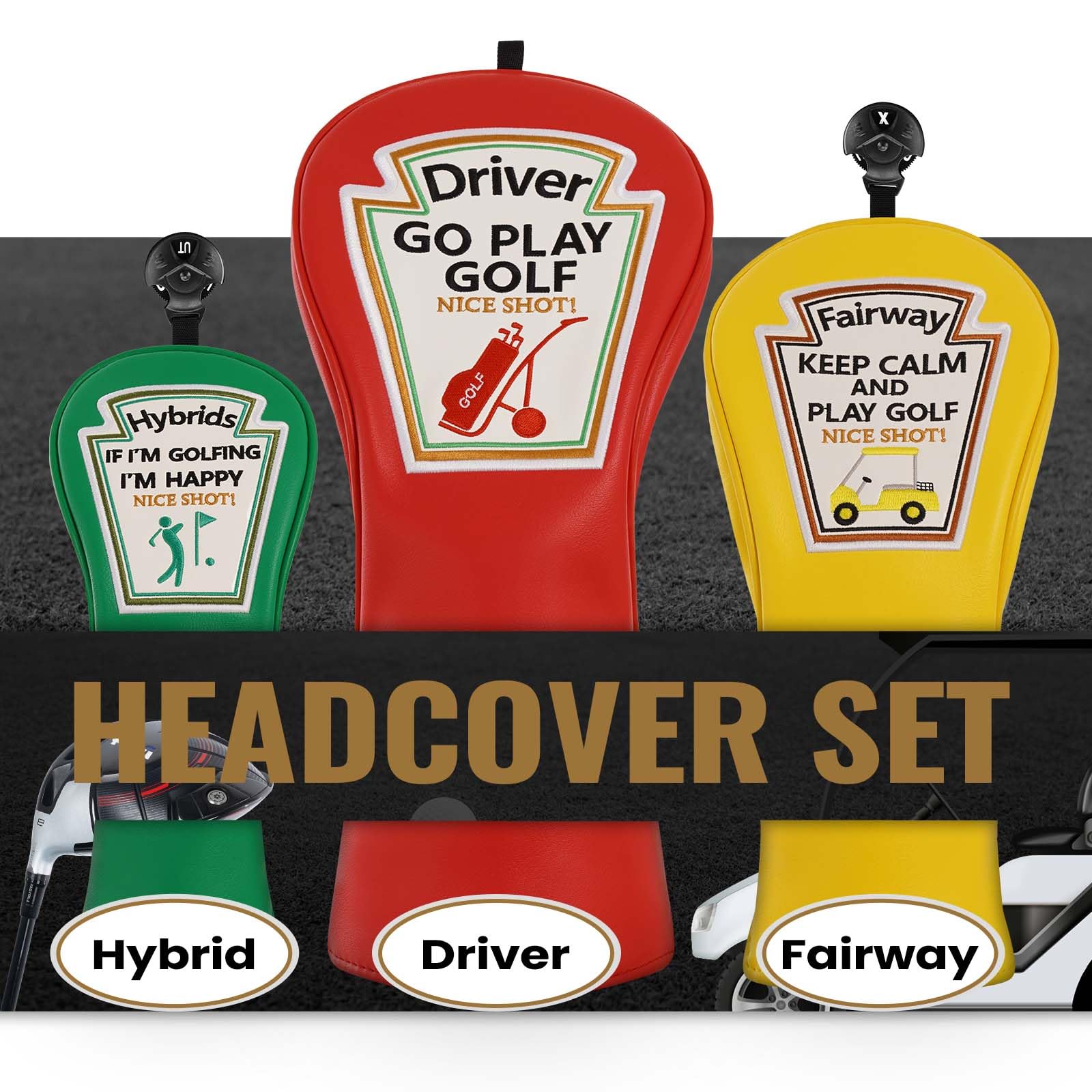 CRAFTSMAN GOLF headcovers on a golf bag on course adding personality and visibility