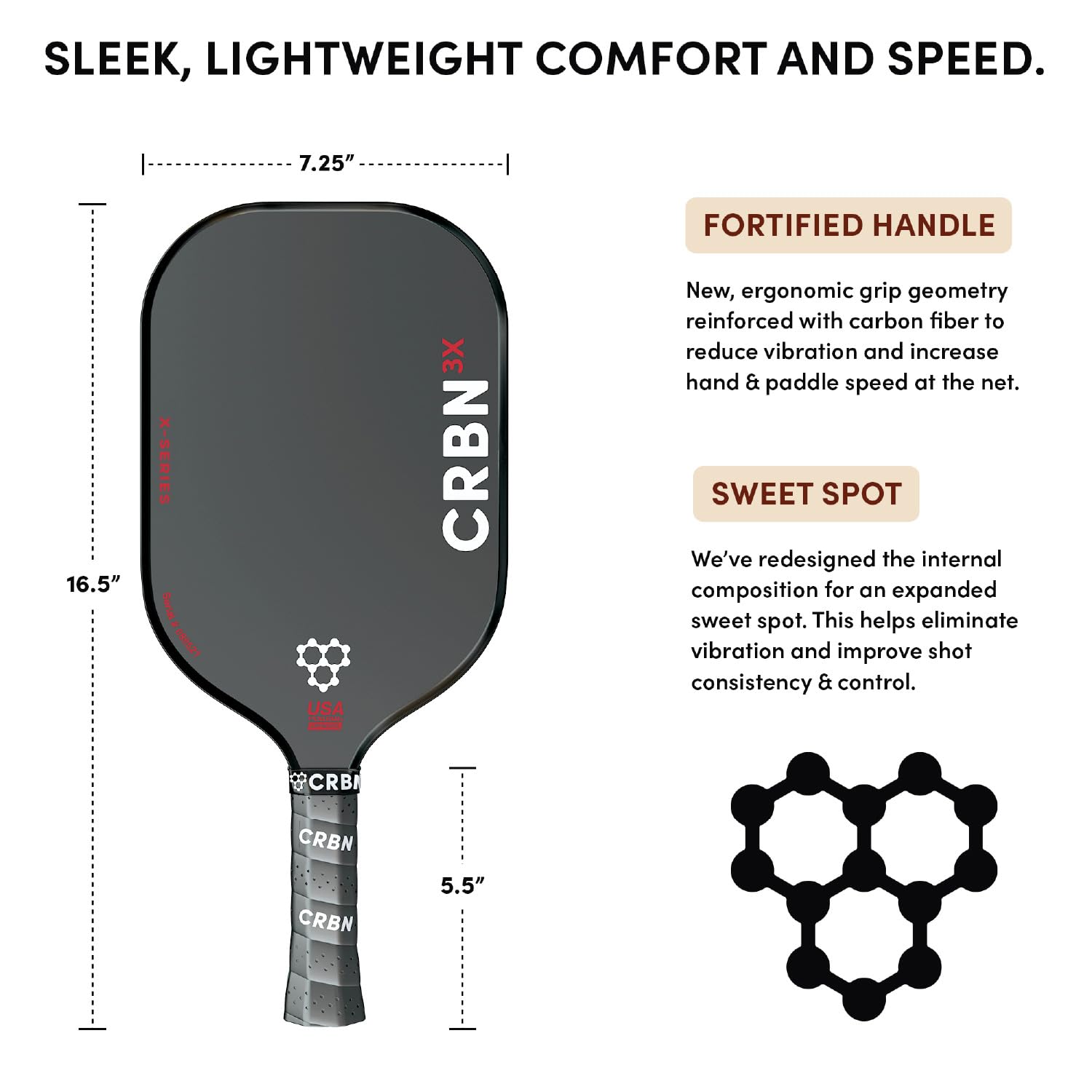 CRBN Pickleball carbon fiber texture detail that enhances spin and responsiveness