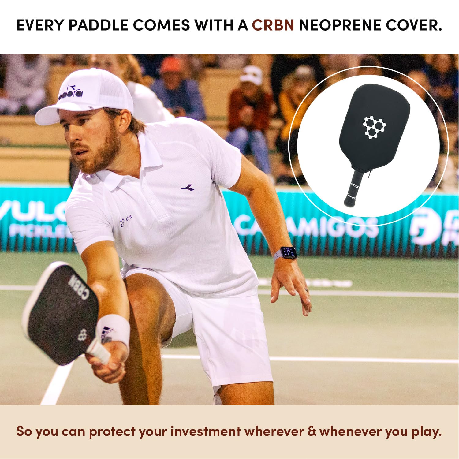 CRBN Pickleball in-action smash illustrating power output and responsive rebound