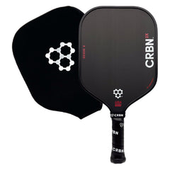 CRBN Pickleball front face showing carbon fiber texture and large sweet spot benefits