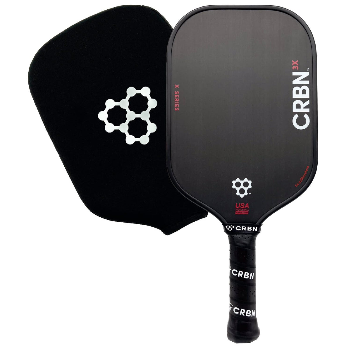 CRBN Pickleball front face showing carbon fiber texture and large sweet spot for power
