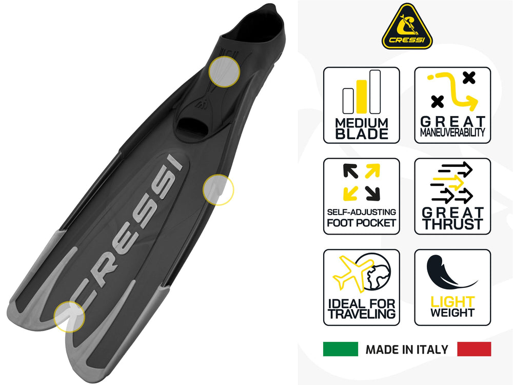 Cressi Agua blade profile showing lightweight construction and smooth thrust