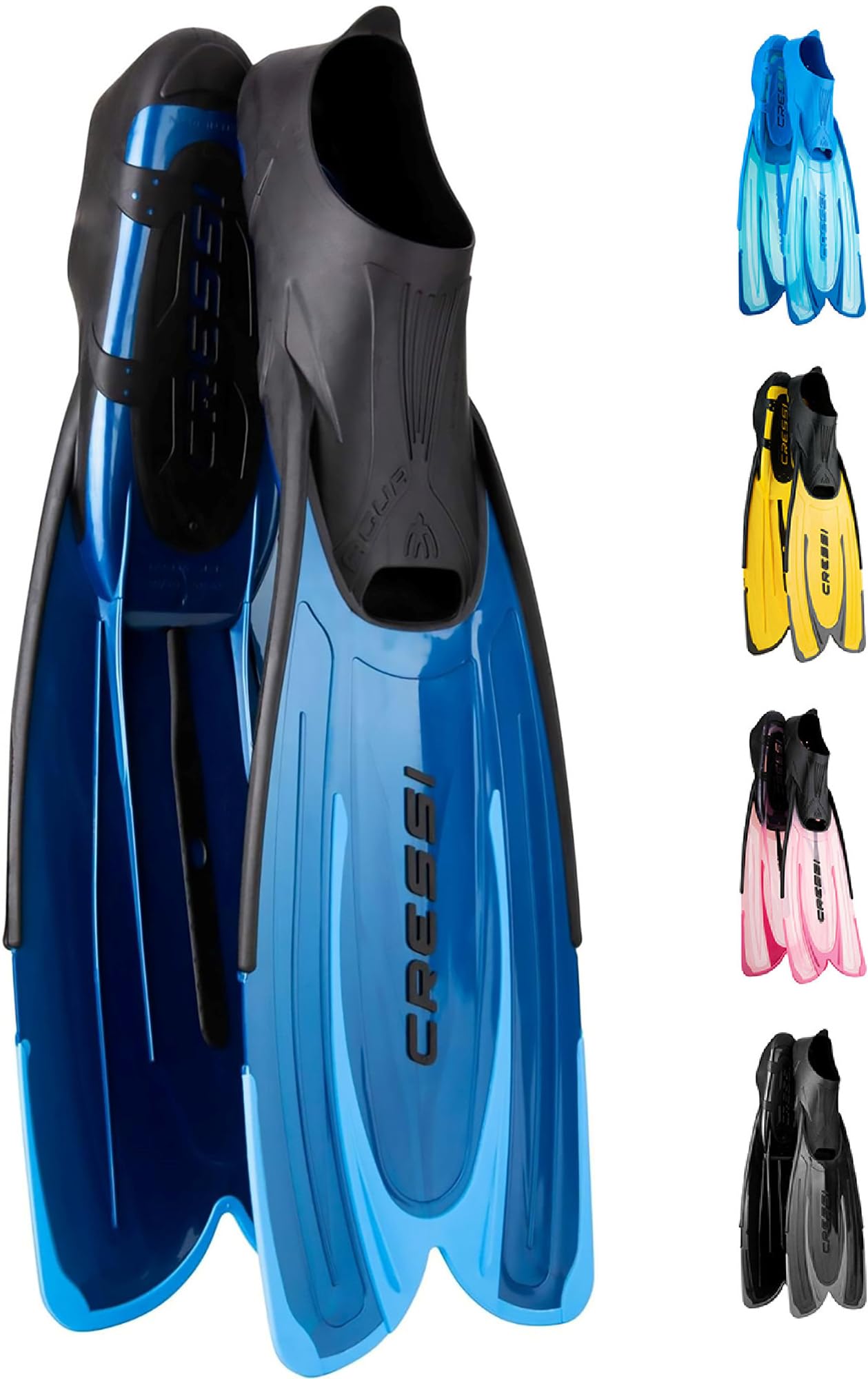 Cressi Agua front view showing streamlined blue blades and comfortable fit