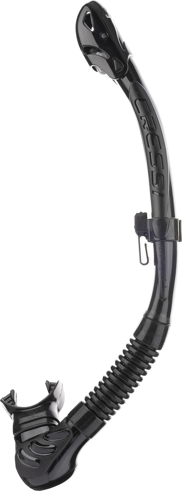 CRESSI Alpha Ultra Dry front view showing streamlined black snorkel and low-drag shape
