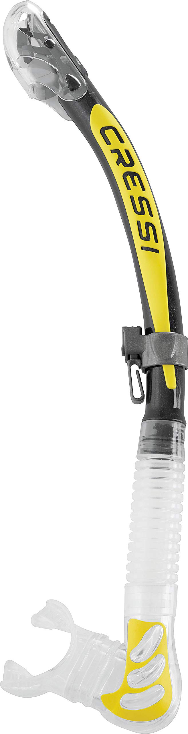 CRESSI Alpha Ultra Dry snorkel front view showing dry-top and low-drag profile for confident breathing