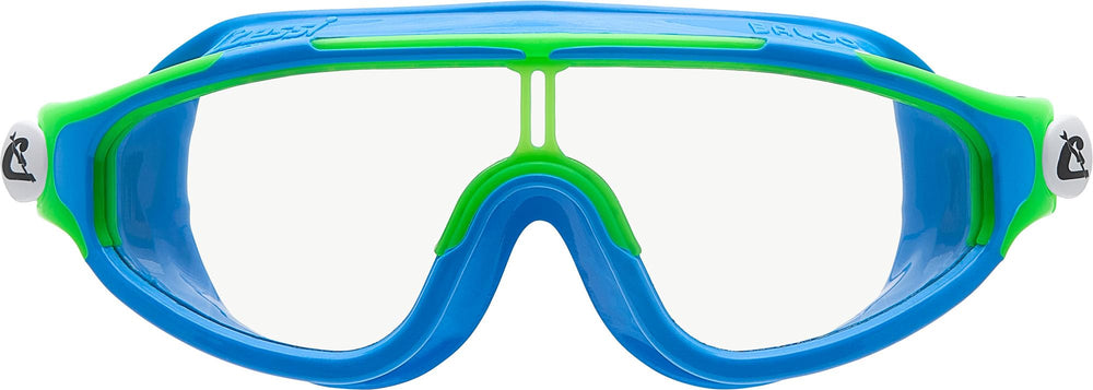 CRESSI Baloo front view showing light blue lime colors and full face fit benefit clarity