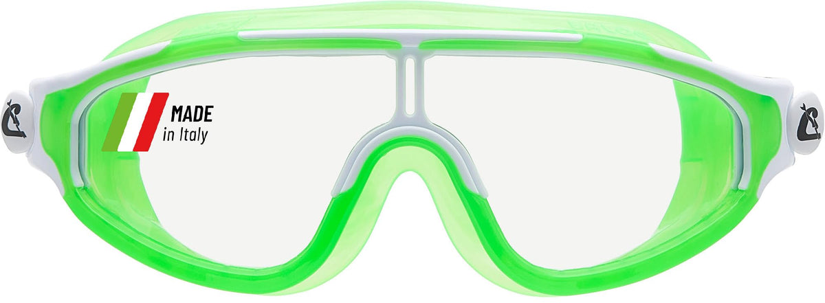 CRESSI Baloo front view showing compact single-lens and vibrant lime color for visibility