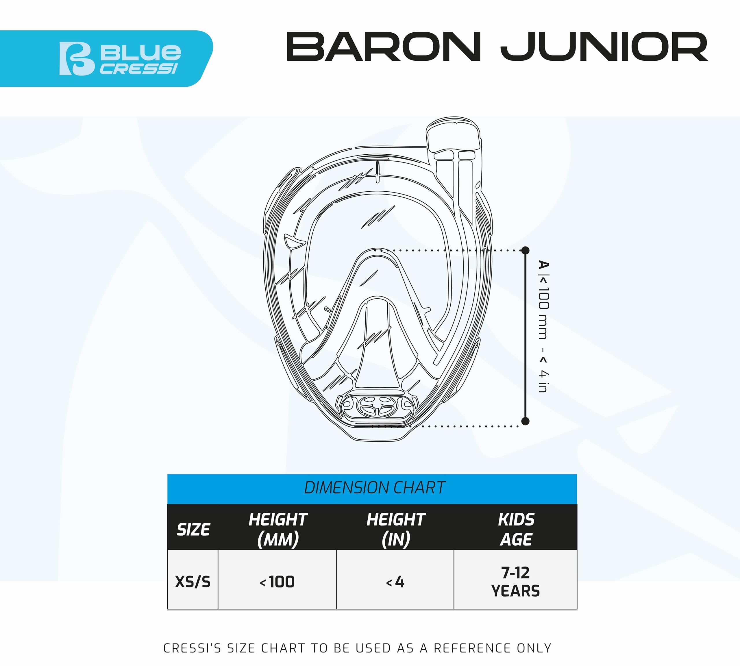 Cressi Baron Junior worn by child snorkeling showing clear wide view
