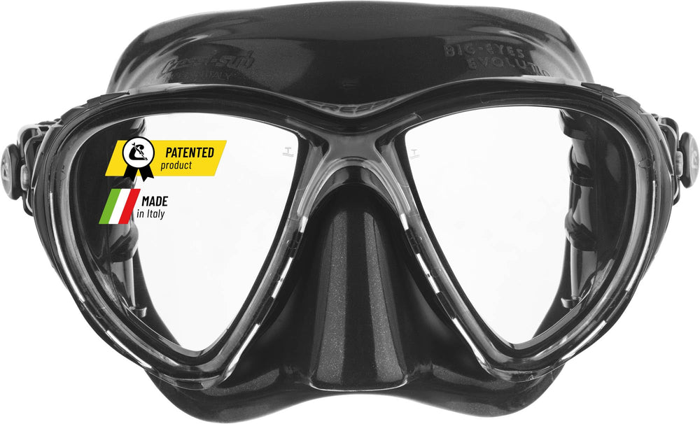 Cressi Big Eyes Evolution front view showing sleek frame and secure fit benefit