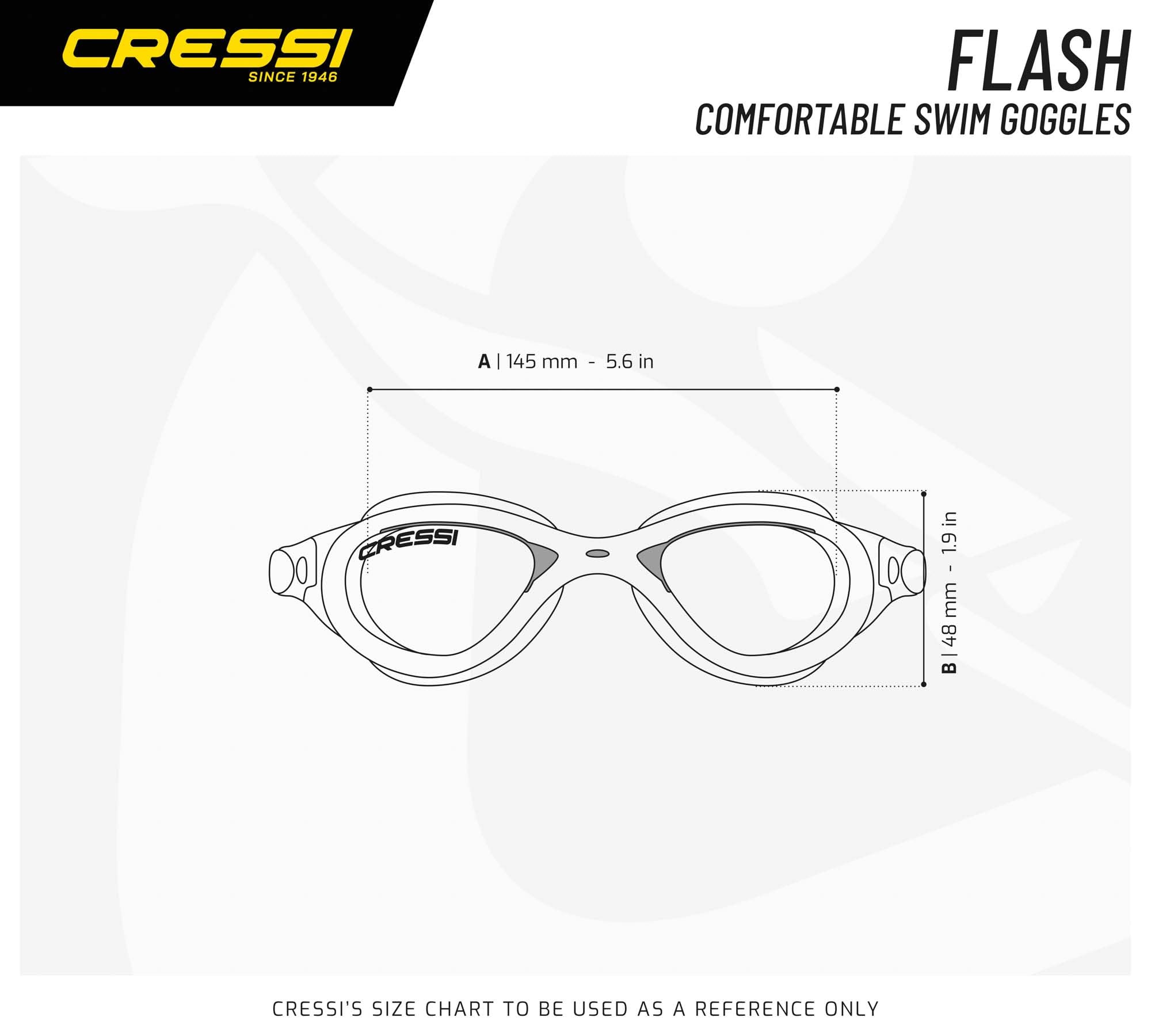 CRESSI Flash size scale comparison illustrating compact design and comfortable coverage