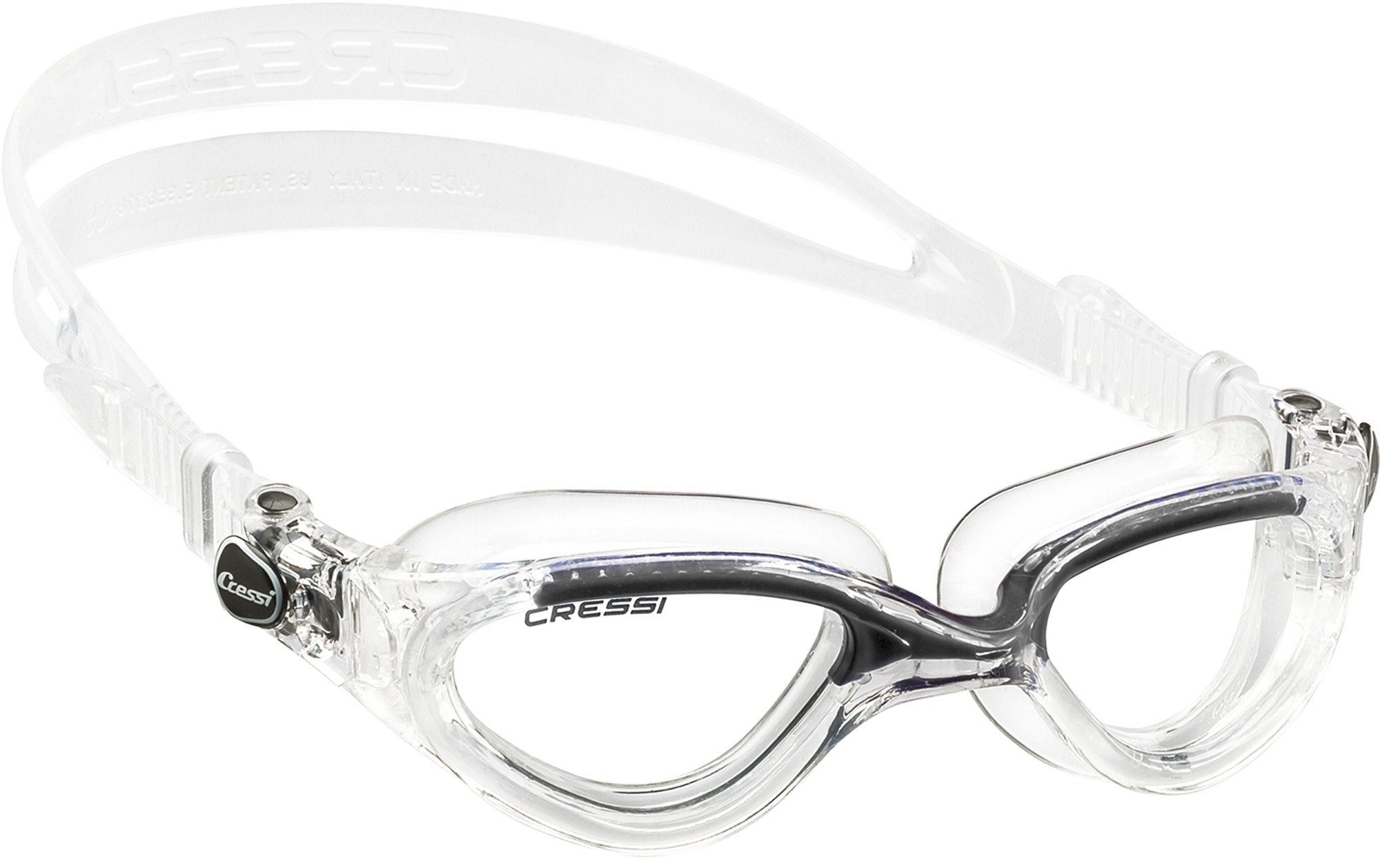 CRESSI Flash straps and buckle detail showing silicone double strap and easy adjust benefit