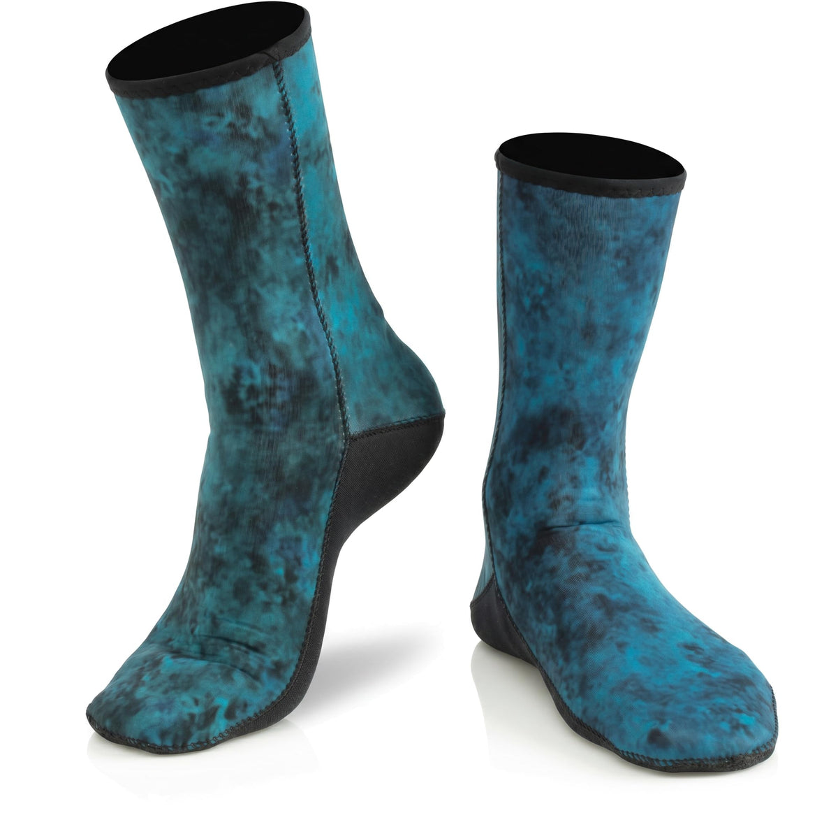 CRESSI front view of camo blue socks showing fit and profile for easy donning