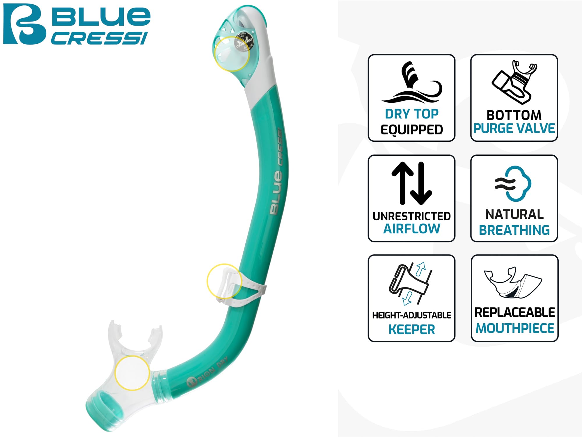 CRESSI soft silicone mouthpiece close-up reducing jaw fatigue during use