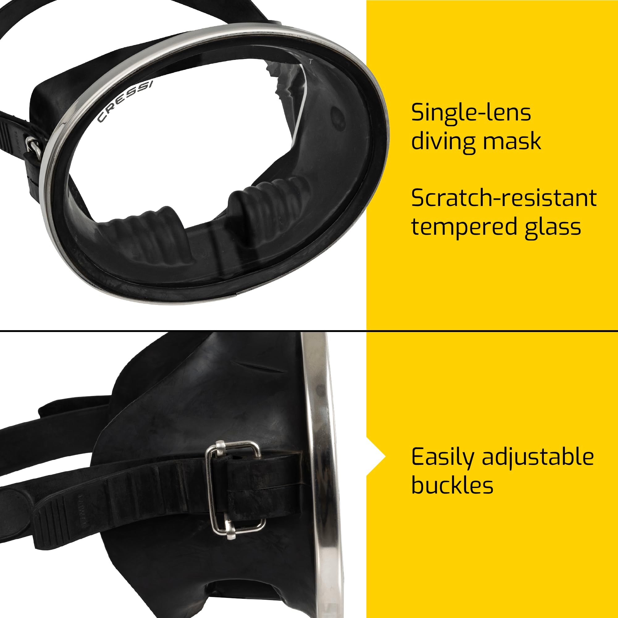 CRESSI Pacifico adjustable buckle close-up showing easy strap tuning and secure fit