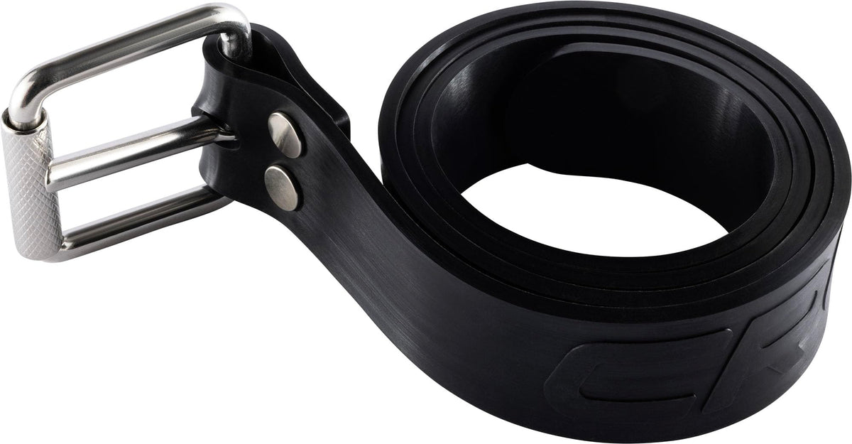 CRESSI front view of belt showing sleek black profile and secure fit benefit