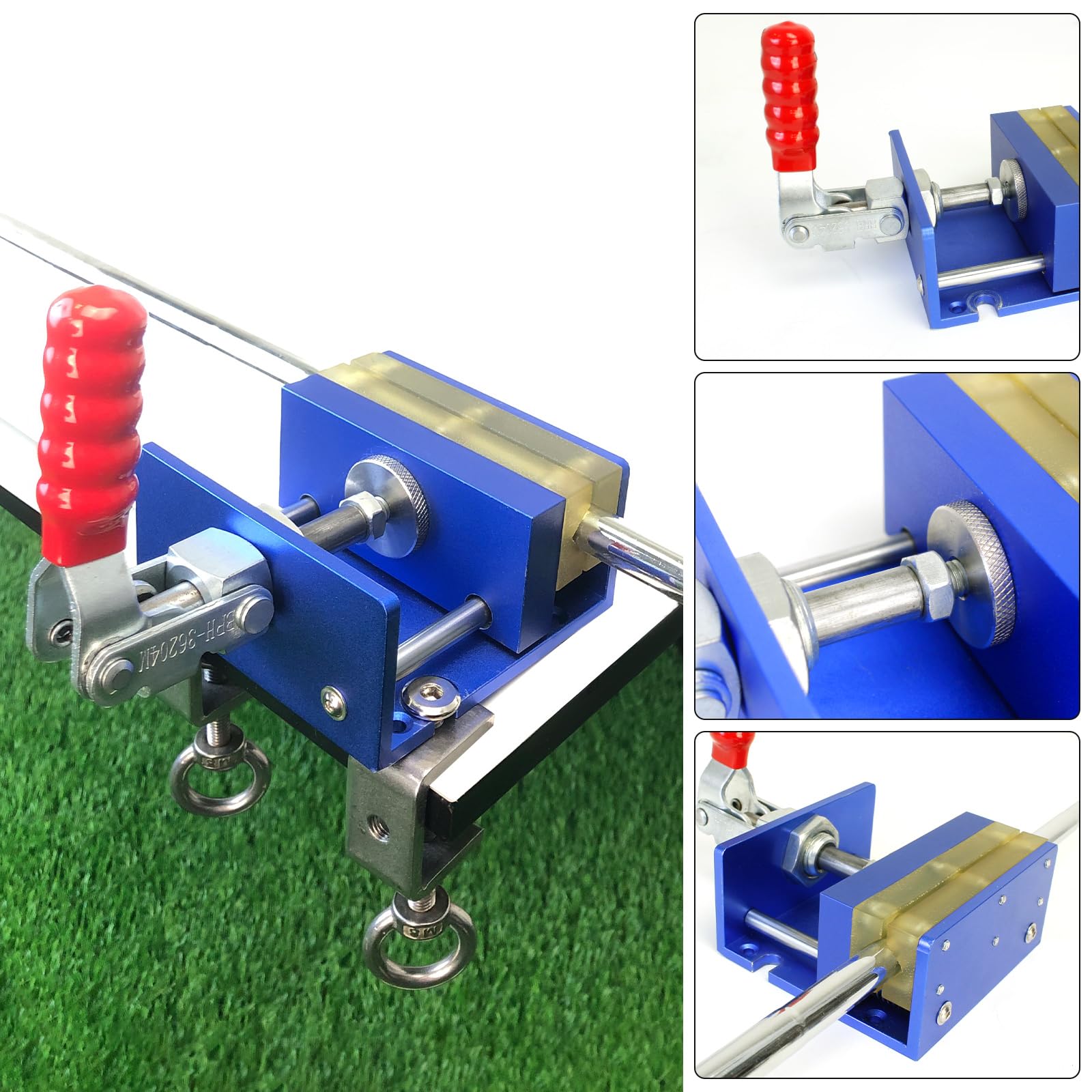 Crestgolf clamp mounted on workbench for drill-free secure installation