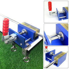 Crestgolf clamp mounted on workbench for drill-free secure installation