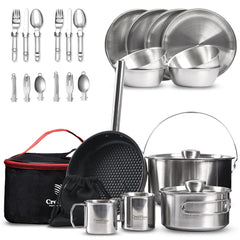 CretFine front view showing full packed cookware set and bag, convenient transport