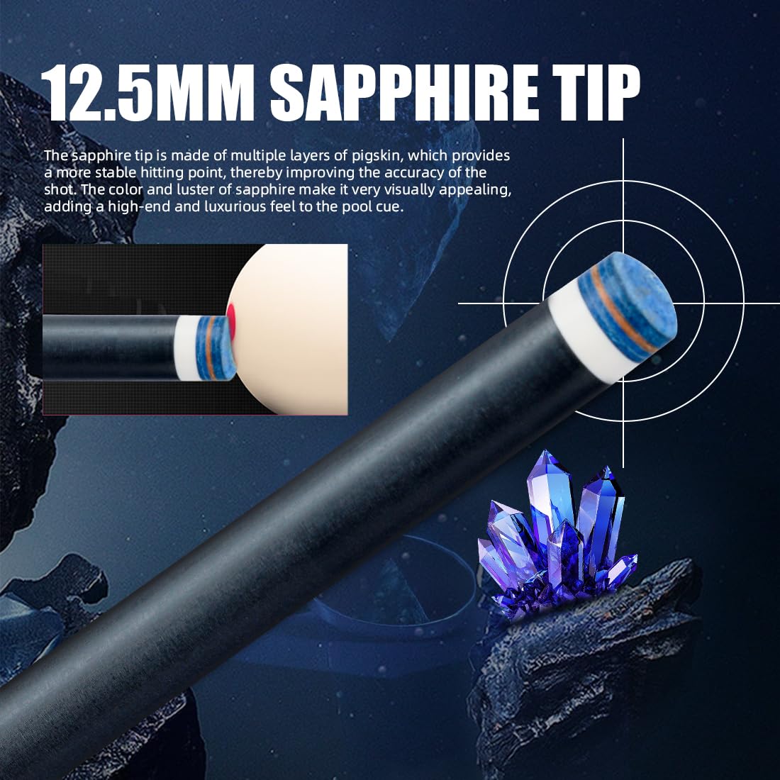 CRICAL cue with extension attached to reach distant shots and improve reach