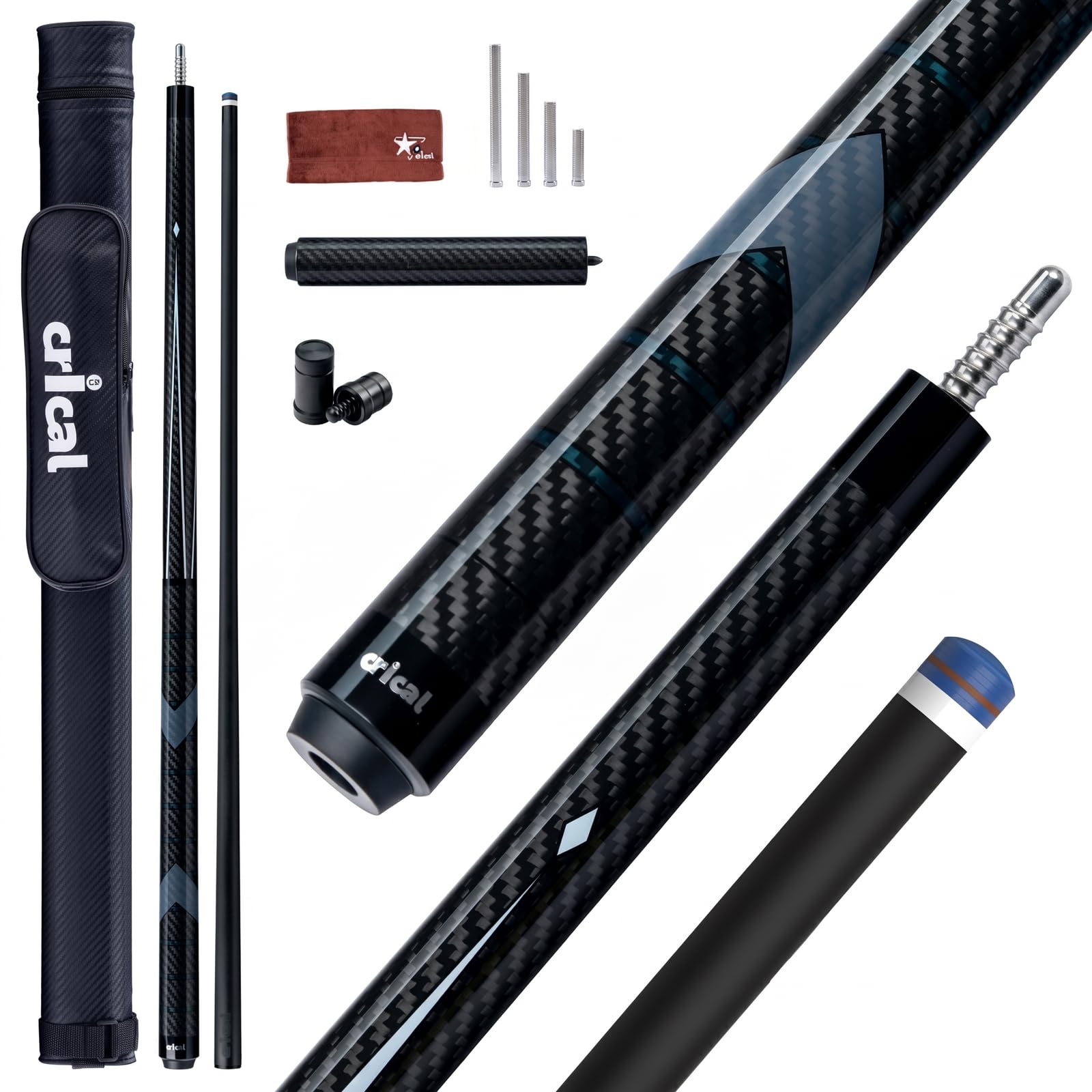 CRICAL full-length cue front view showing sleek profile and balanced feel