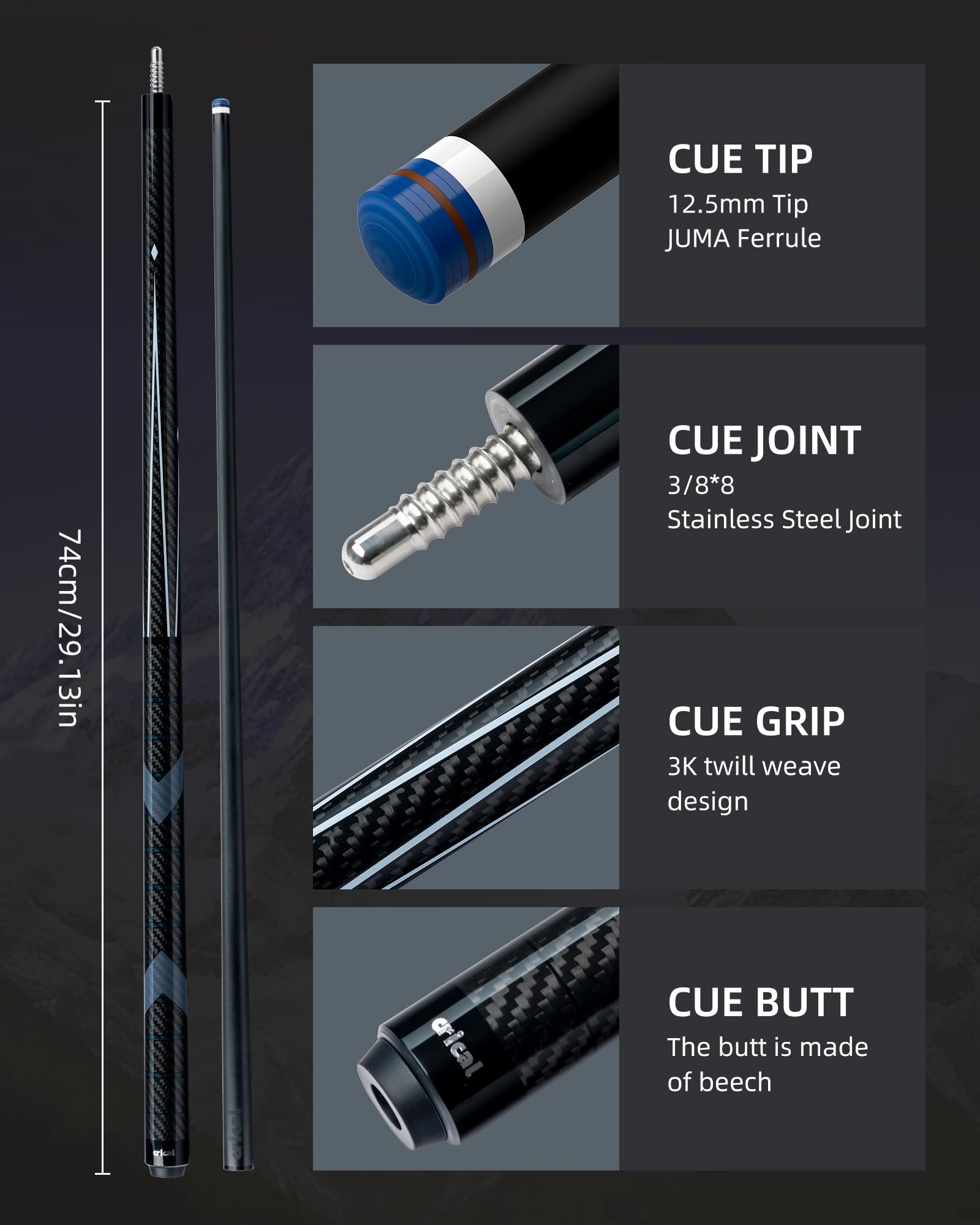 CRICAL shaft close-up showing carbon fiber texture for low-deflection control