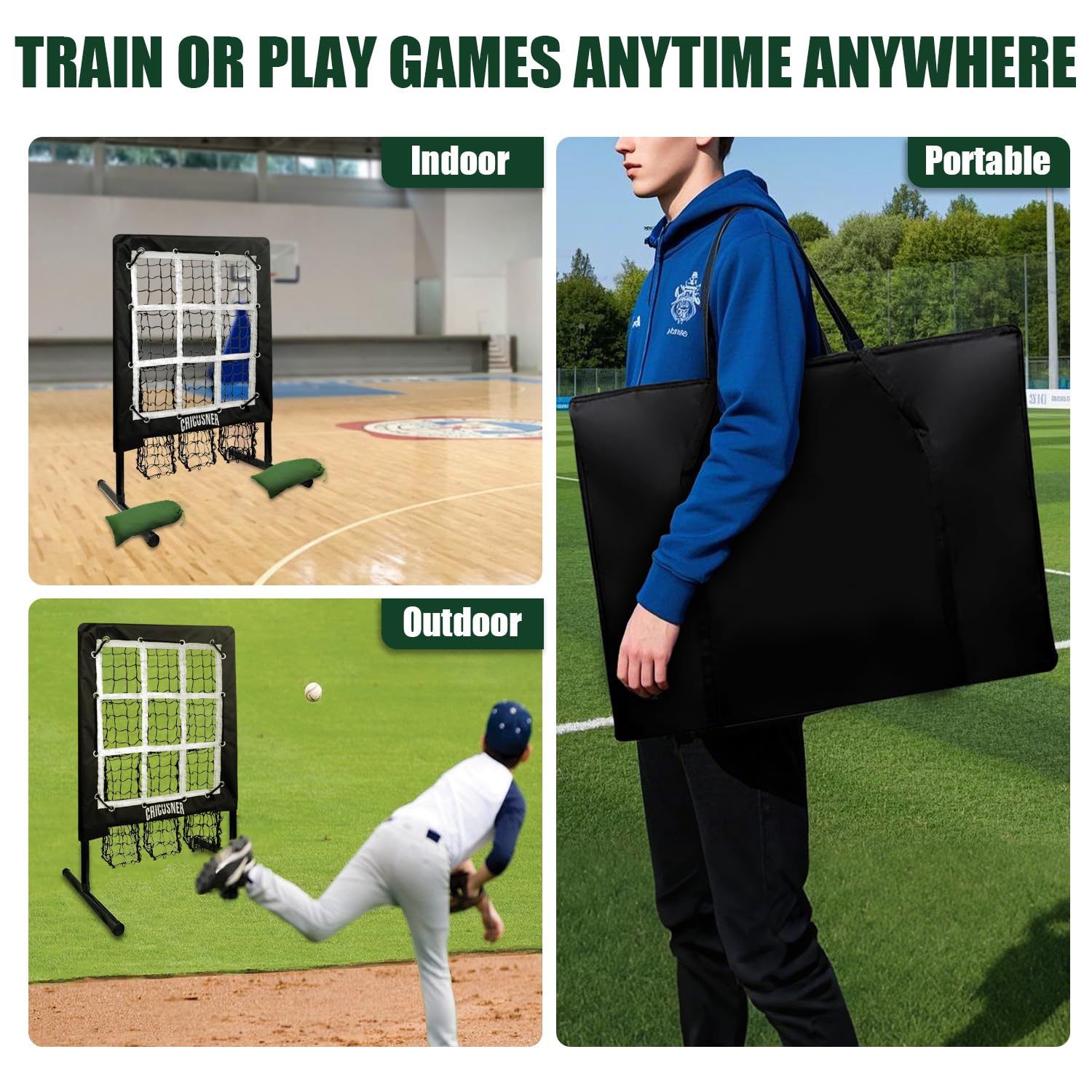 Cricosner pitching net packed in carry bag for easy transport and storage