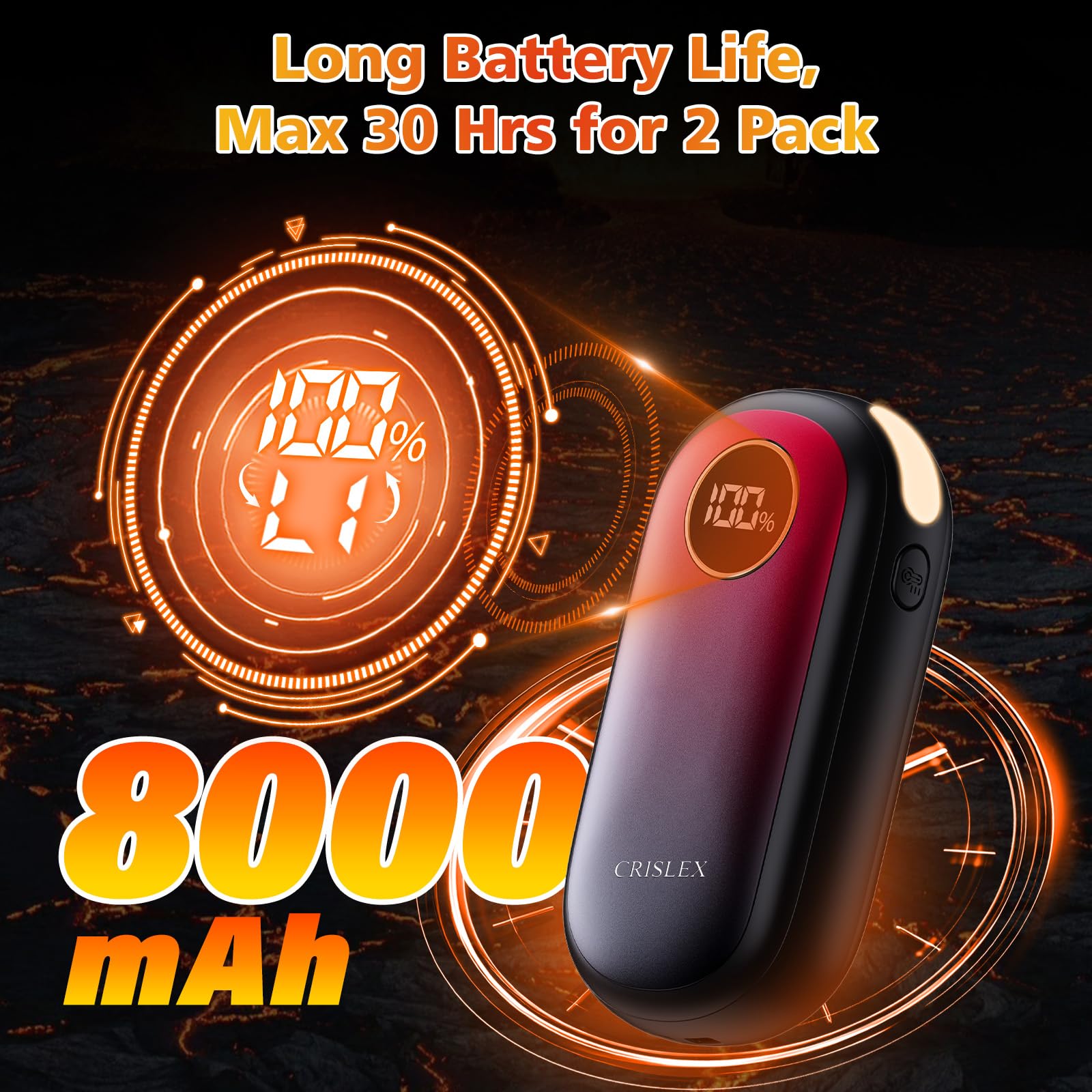 CRISLEX LED display close-up showing battery and heat level clarity