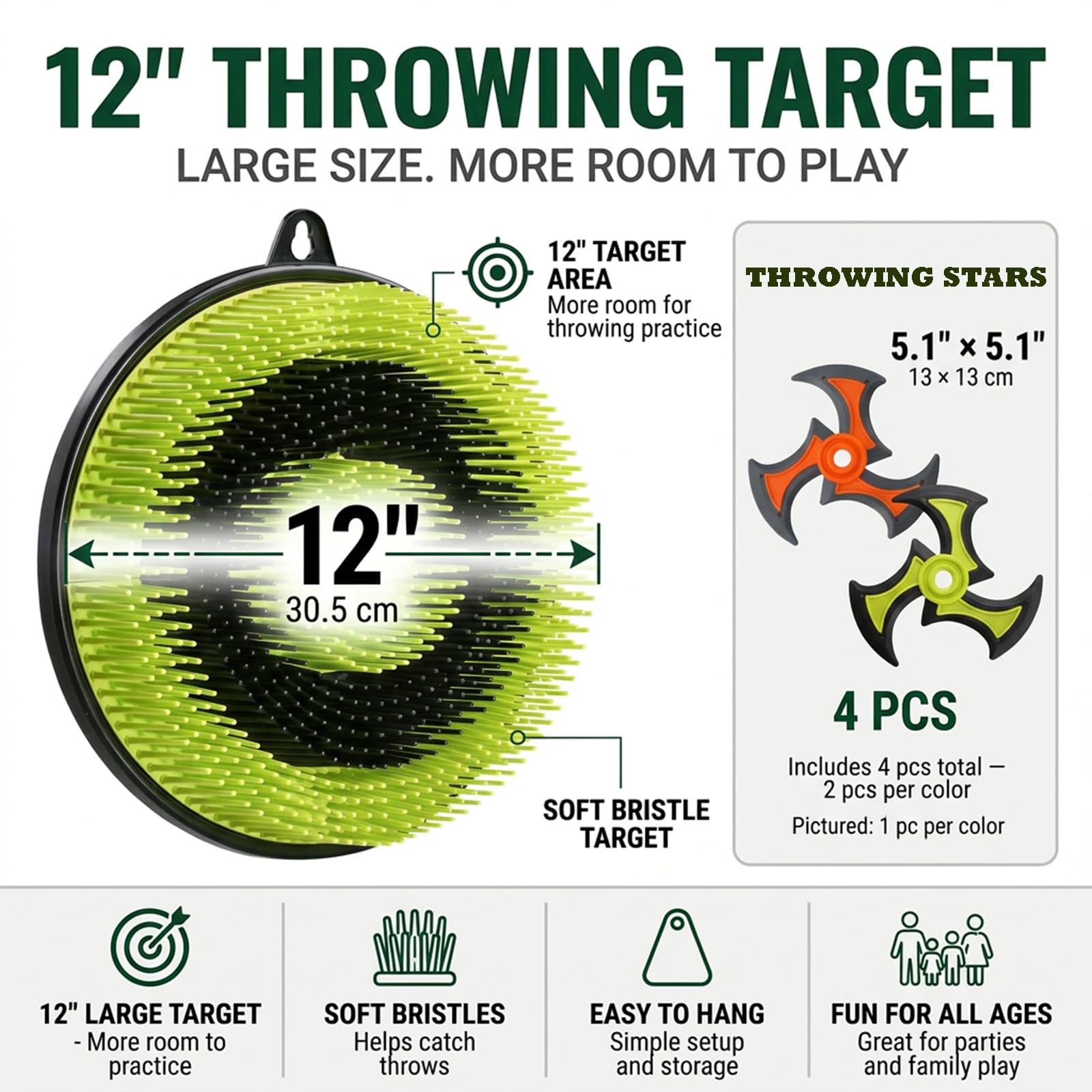 Crlincen four plastic hatchets and 12-inch target ready to play