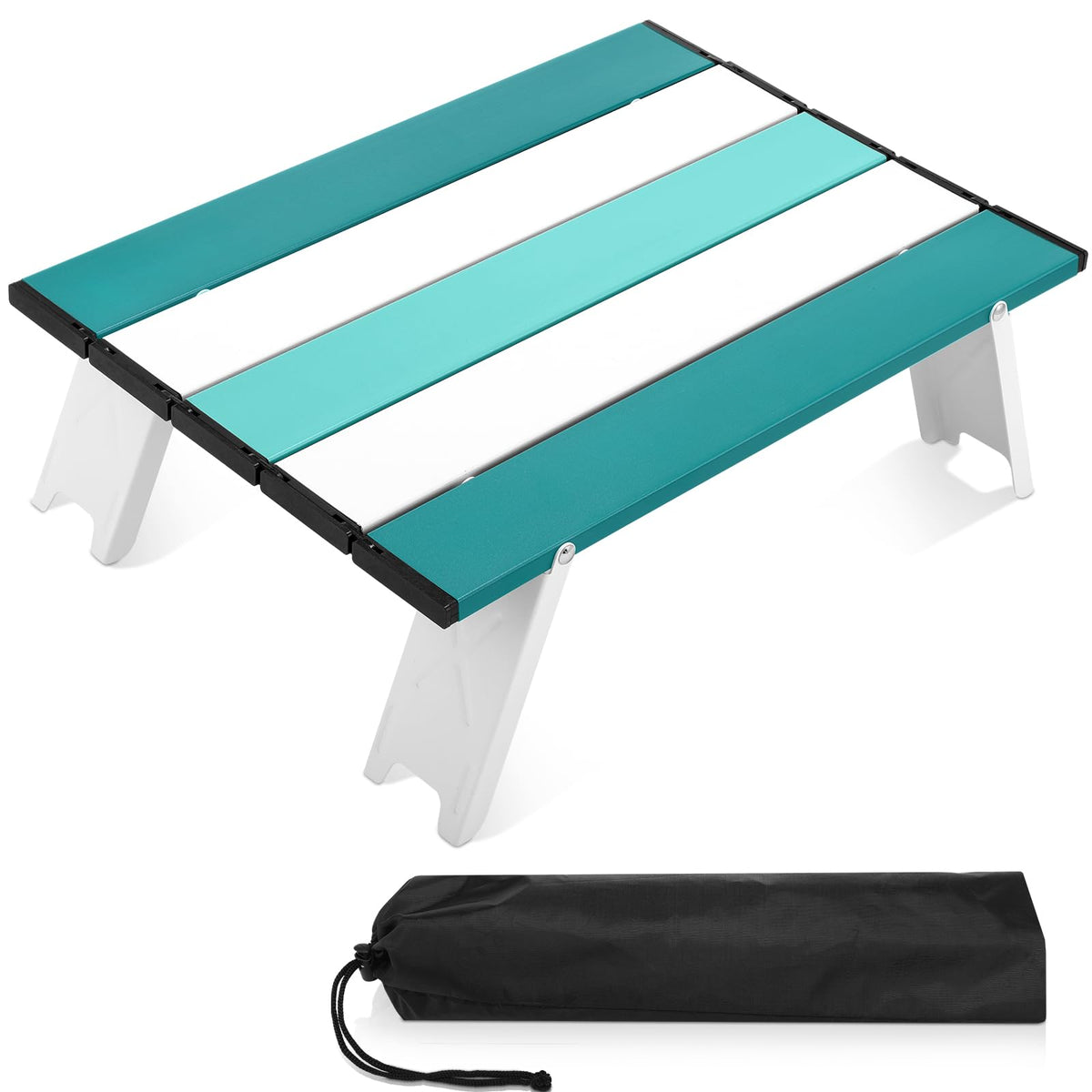 CroBlissful front view mint green table showing portability and stable surface