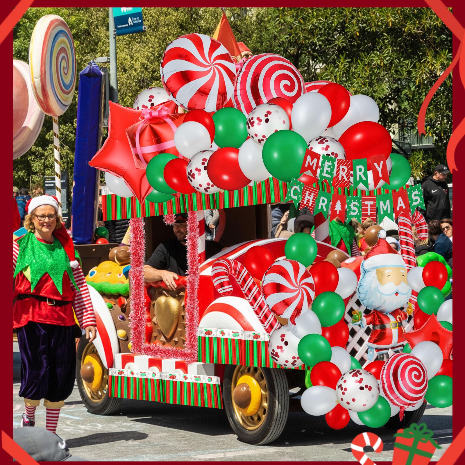 Croknit decorated golf cart in parade setting creating festive curb appeal
