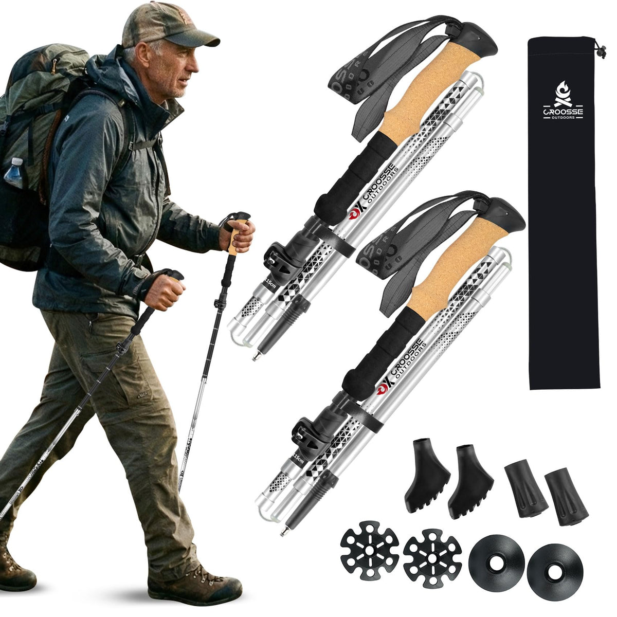 Croosseoutdoors folded trekking poles compact for travel and storage