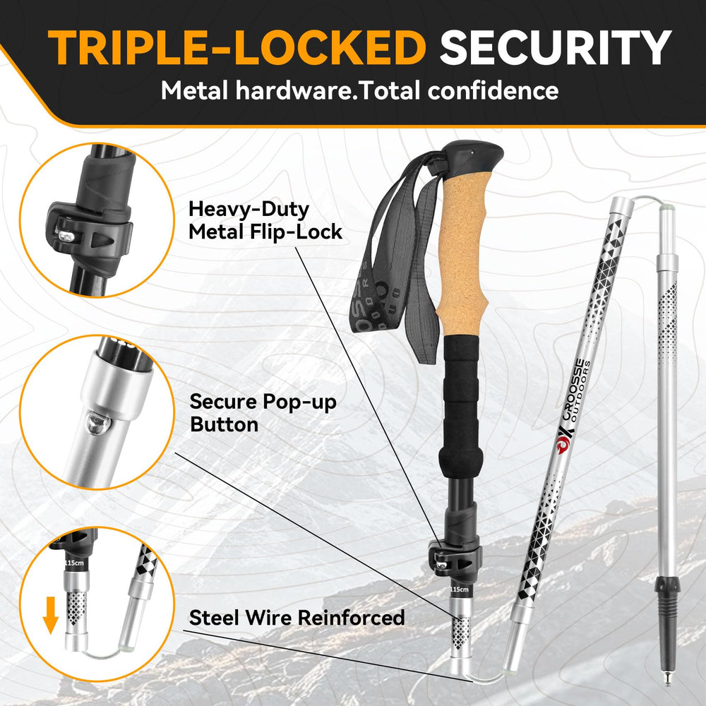 Croosseoutdoors metal flip-lock detail secures pole sections reliably
