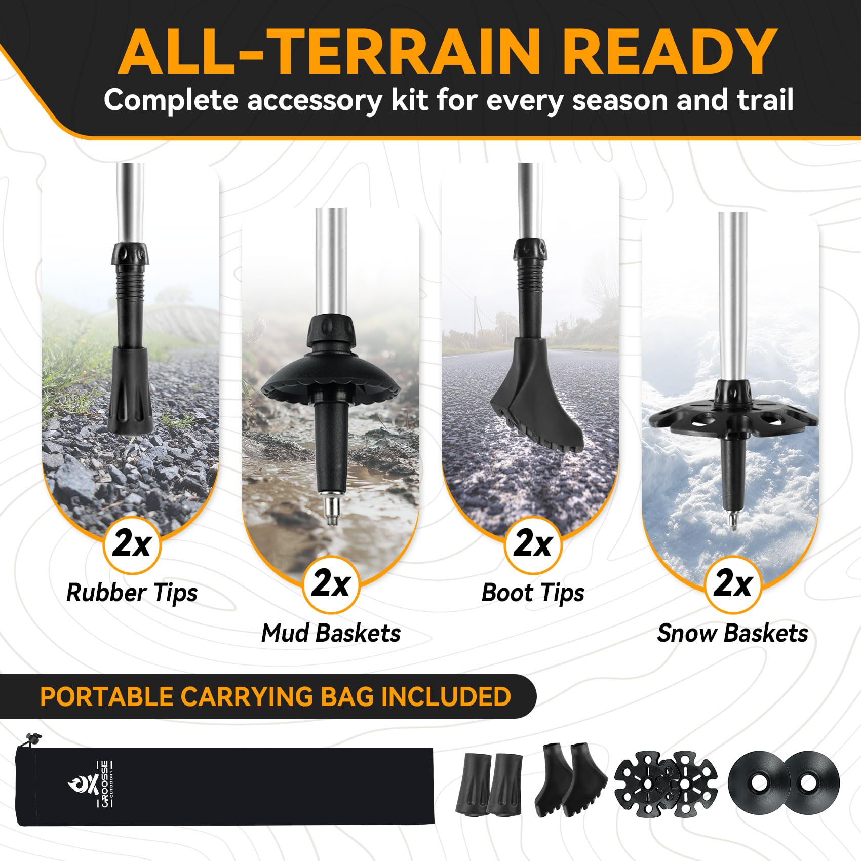 Croosseoutdoors rubber tip on pavement protects tip and reduces noise