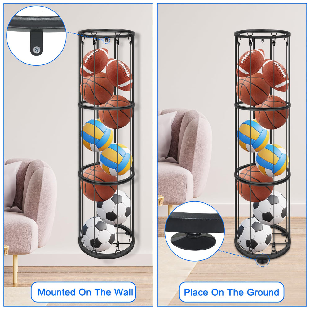 CROSDE rack with basketball for scale shows compact height and high capacity