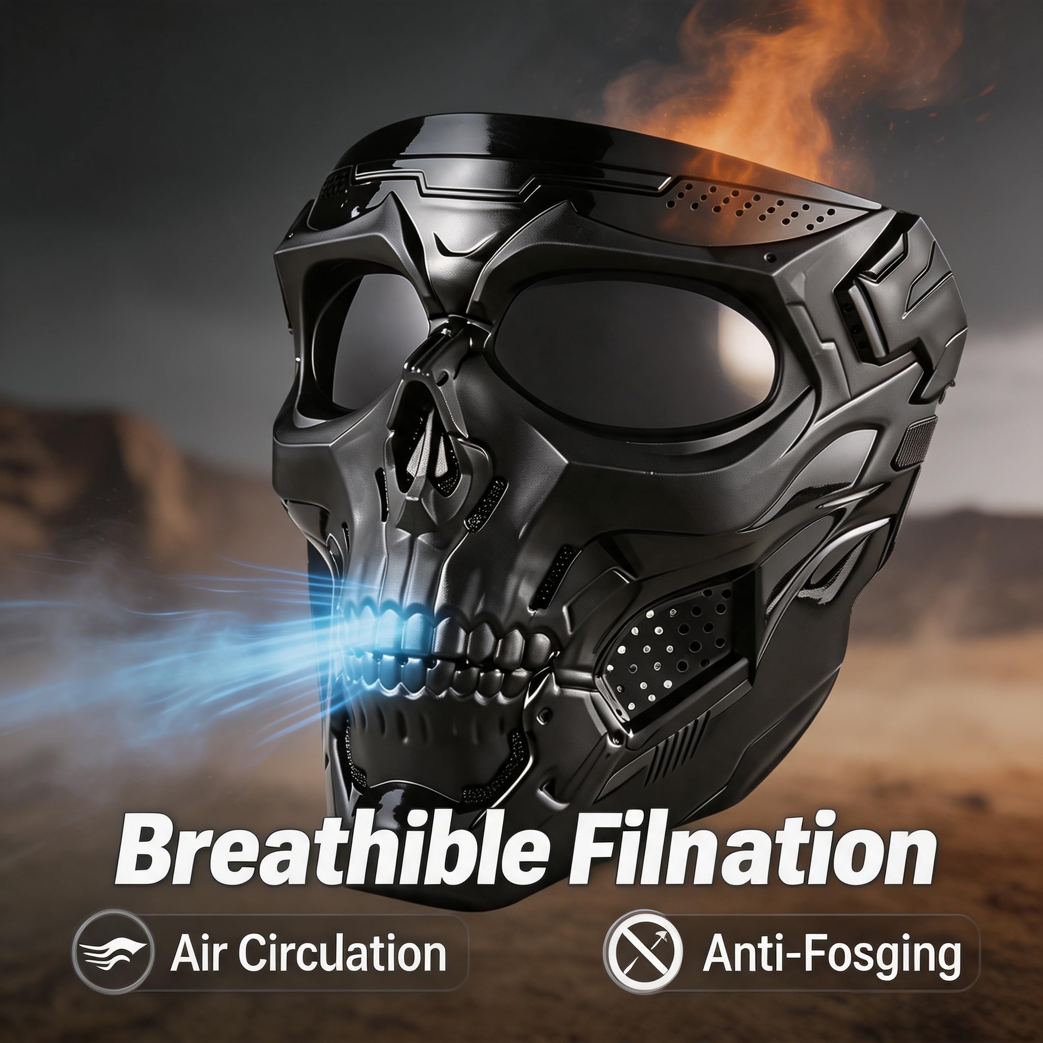 CROSSBODY close-up of polycarbonate lens with anti-fog benefit for visibility