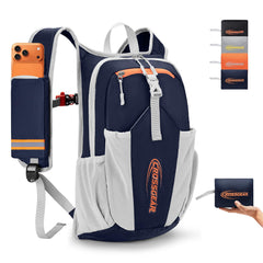 CROSSGEAR front view of navy blue pack showing organized compartments and easy access