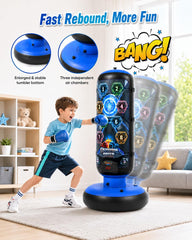 CROTDRM child kicking the inflatable bag demonstrating rebound and fun family exercise