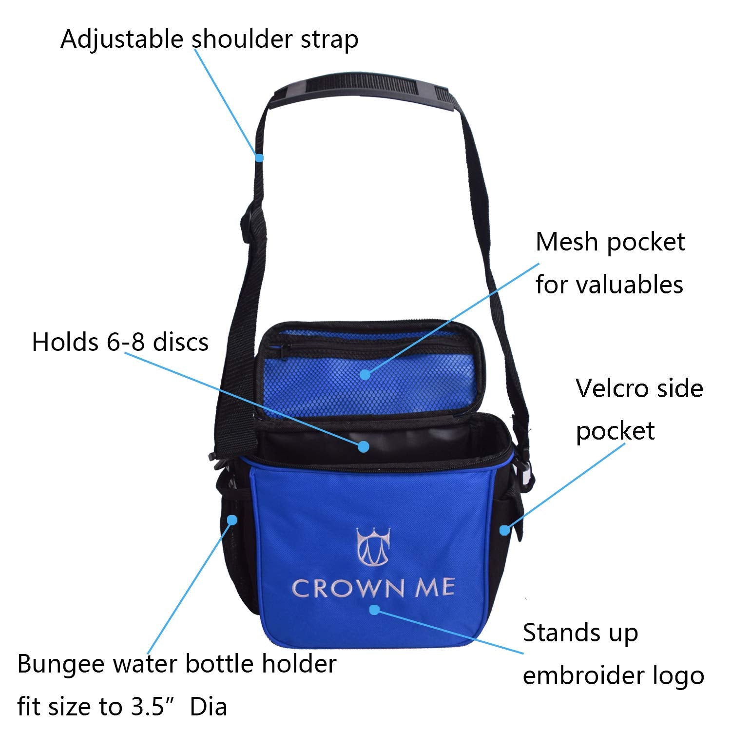 CROWN ME carry bag open with discs inside, illustrates organized transport benefit