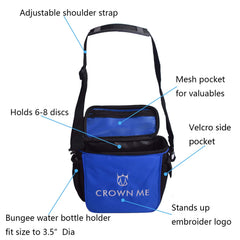 CROWN ME carry bag open with discs inside, illustrates organized transport benefit