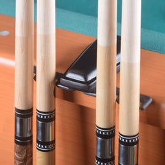 CROWN ME holder placed on pool table edge for quick setup and accessibility