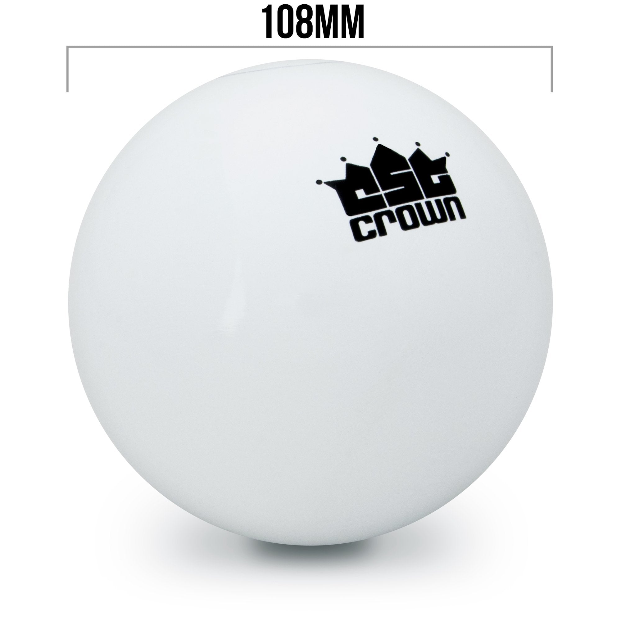 Crown Sporting Goods shot put with label and packaging highlighting weight and competition-ready benefit