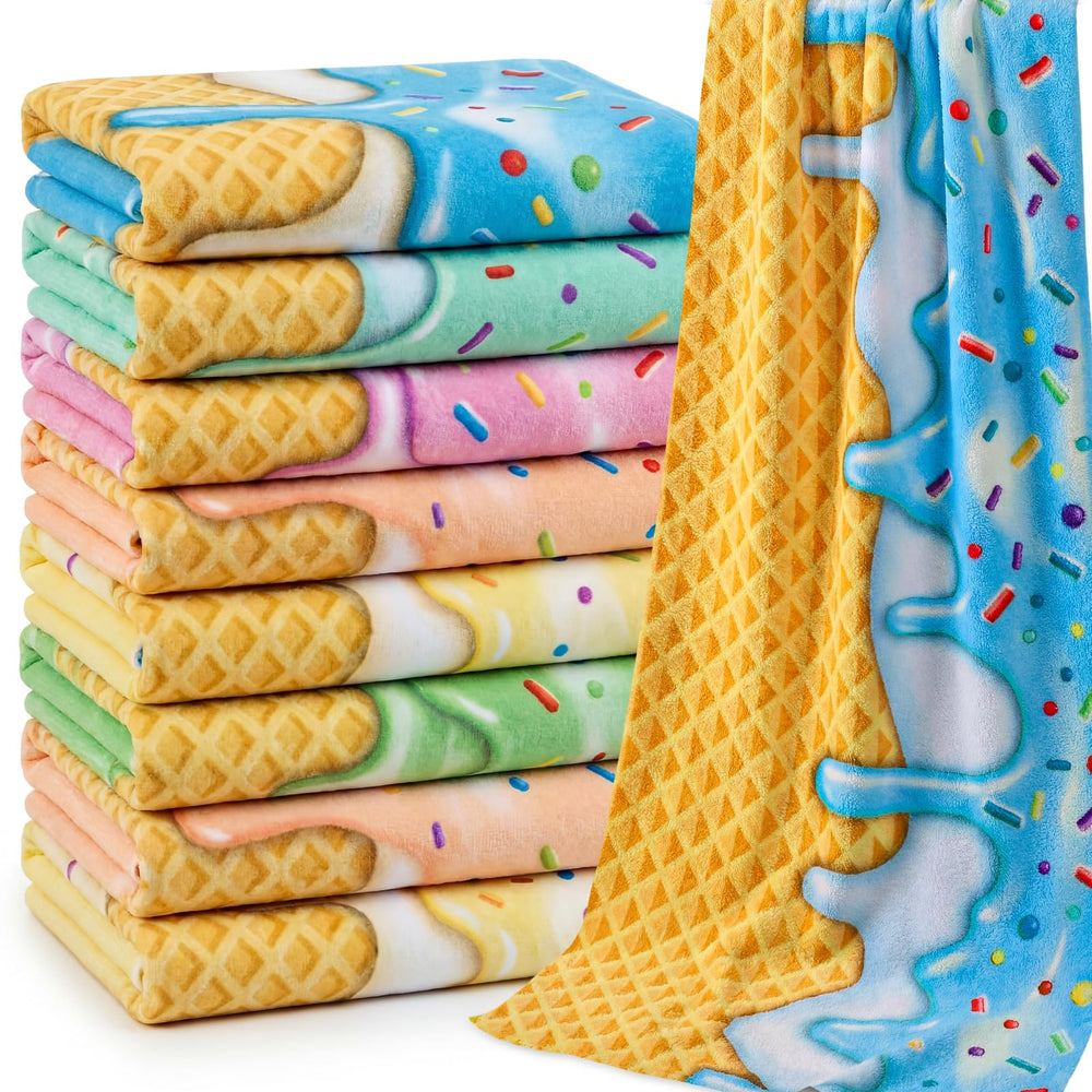 CrystalSylara front view of eight packaged ice cream drip baseball towels, ideal for team gifts