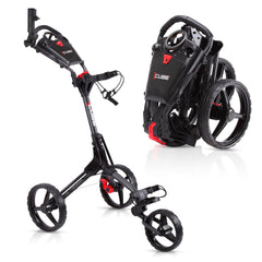CUBE cart front view showing frame and bag mount for easy course setup