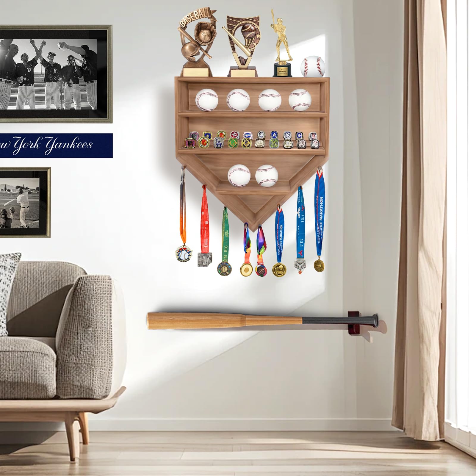 Cuesonmy wall-mounted display in home office presenting memorabilia stylishly benefit: decor focal