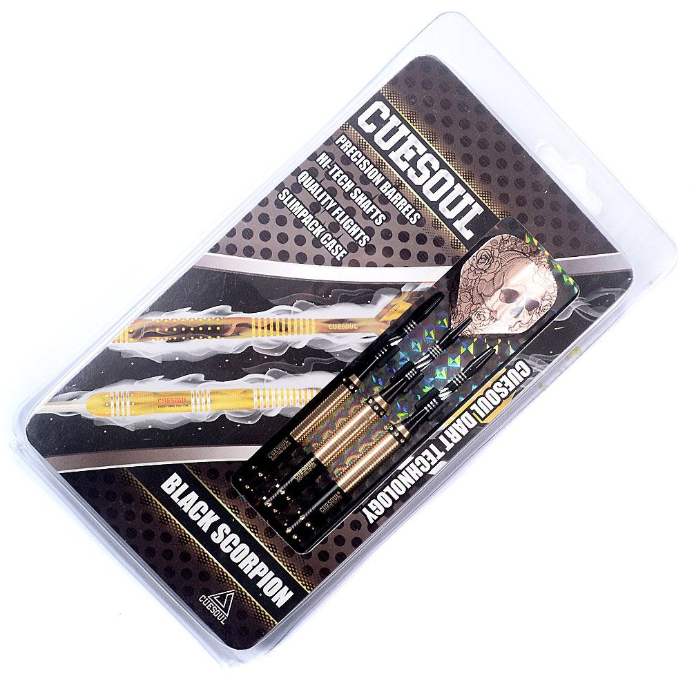 CUESOUL darts alongside ruler showing 59.3mm length and 7.8mm diameter for accurate size reference