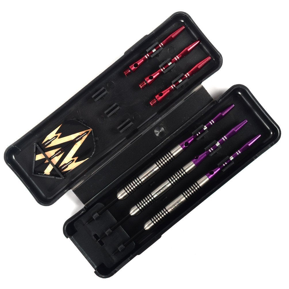 CUESOUL slim carrying case open with darts organized for easy transport