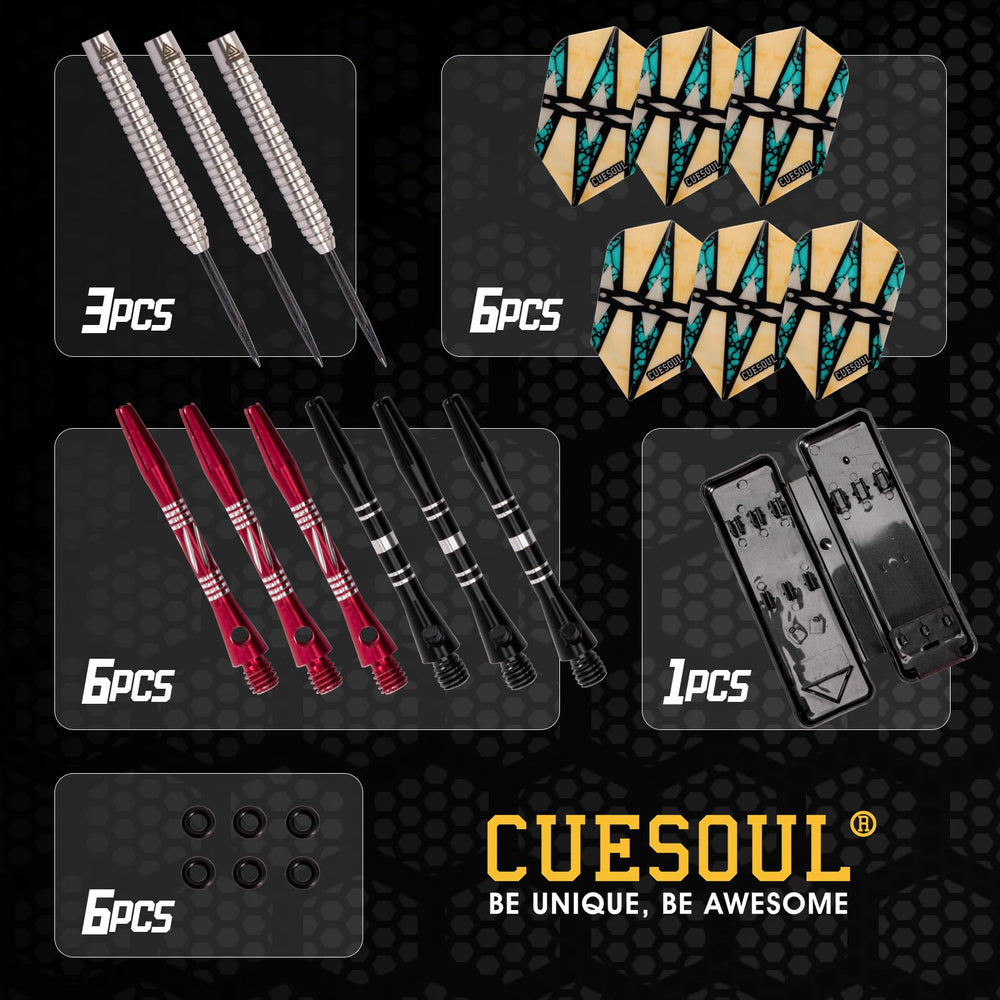 CUESOUL steel tip detail on dart emphasizing durable tip for stable board contact