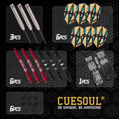 CUESOUL steel tip detail on dart emphasizing durable tip for stable board contact