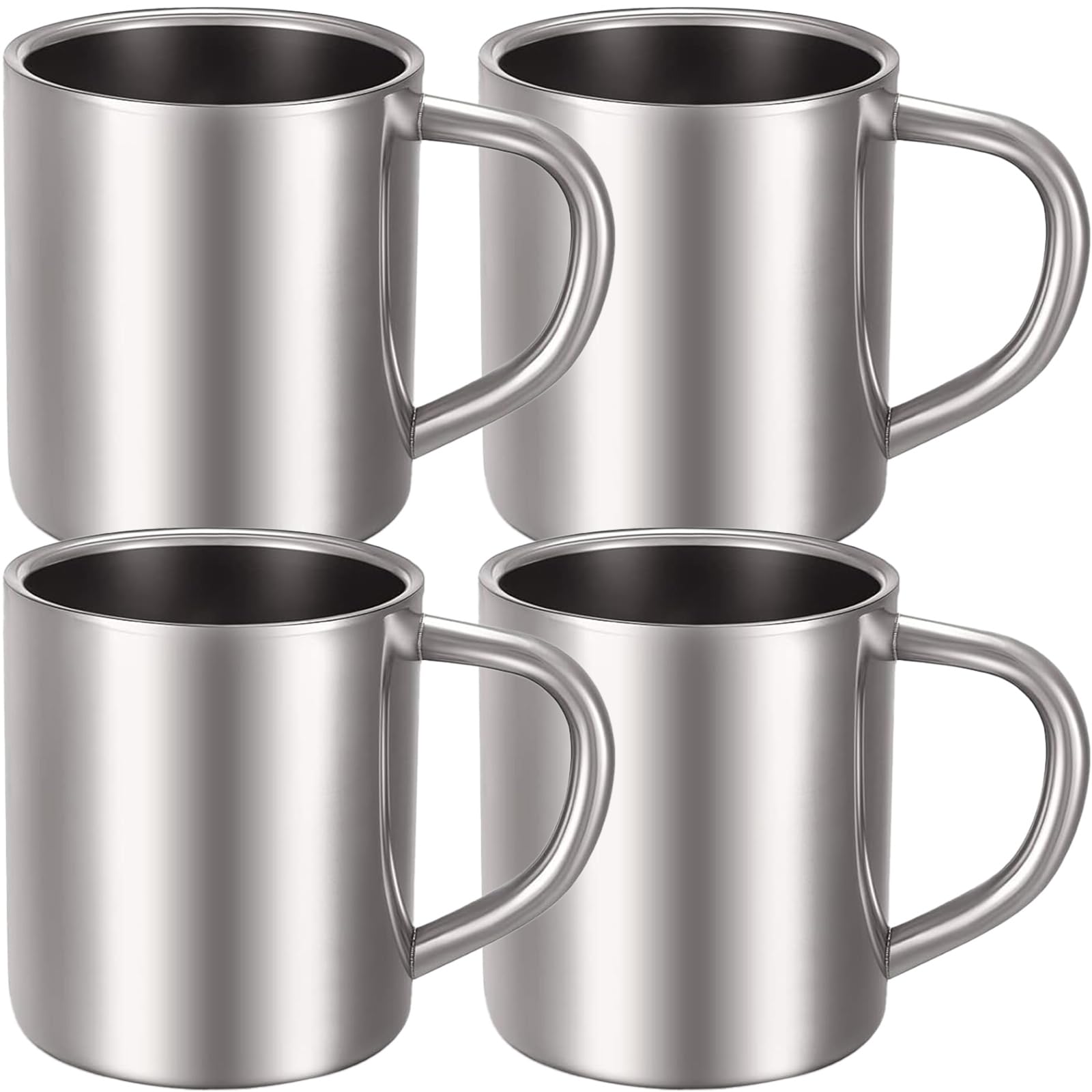 Cunhill front view of the 4-pack stainless steel mugs showing sleek finish and durability